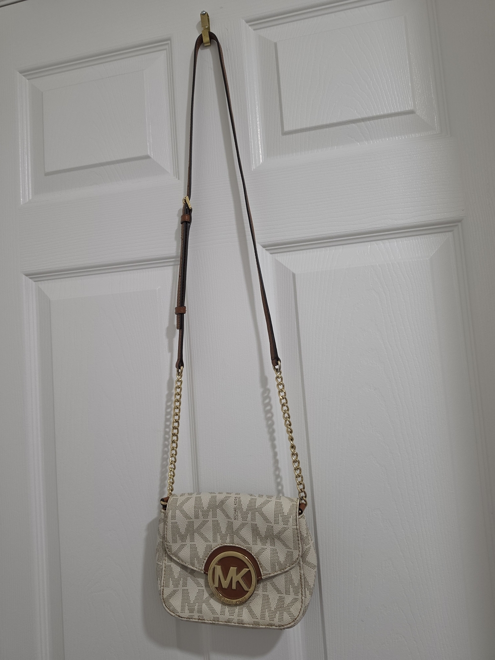 Michael Kors Beige Logo Crossbody Bag with Gold Hardware